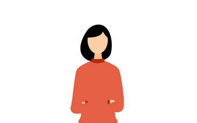 赤いタートルネックを着た女性が腕組みしているシンプルなイラスト