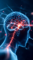 A stylized illustration of a human brain with neural connections, emphasizing cognitive activity and the intricacies of the nervous system.