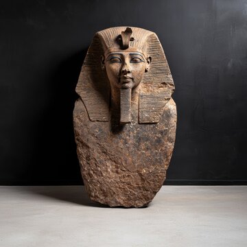 Ancient Egyptian bust statue of a pharaoh in stone.