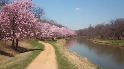Pink Blossoms Frame Canal Path Trail