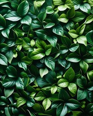 Fototapeta premium Lush green tropical foliage with rich textures and overlapping heart-shaped leaves creating a dense, natural pattern ideal for nature backgrounds and eco-themed visual designs.