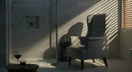 Modern Bathroom Interior With Sunlight And Chair