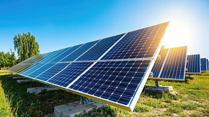 Futuristic solar panel farm in desert landscape energy generation hyperrealistic environment modern technology