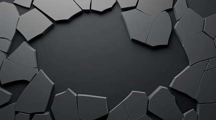 Shattered obsidian shards in abstract art studio hyperrealistic close-up on dark surface