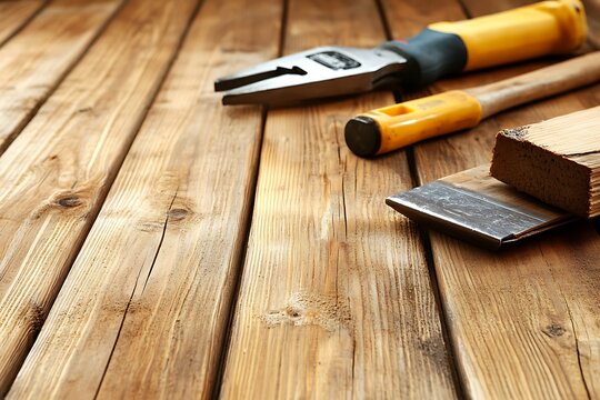 Woodworking Tools on Plank Wood.
