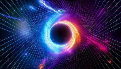 Obraz premium Neon vortex and gridded cosmos
