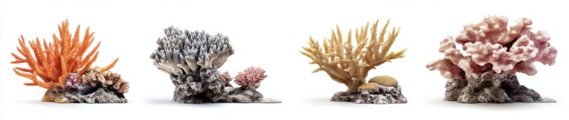Coral reef ornaments isolated on white background