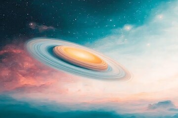 Ringed Planet with Cosmic Nebula.