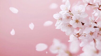 Fototapeta premium Cherry blossom petals falling spring season nature photography serene environment close-up view beauty of transience