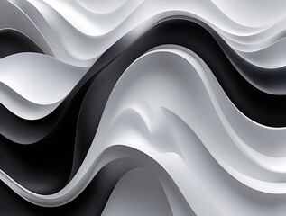 Minimalist abstract black and white 3D wave pattern with fluid curves and glossy texture, creating a dynamic visual flow perfect for modern design and artistic backgrounds.

