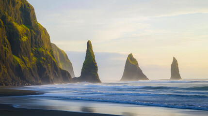 Explore iceland reynisfjara black sand beach basalt sea stacks ocean waves landscape photography travel