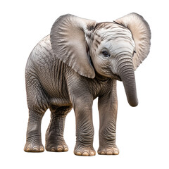 Baby elephant standing isolated on white background