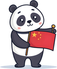 Naklejka premium Giant Panda illustration with China flag symbolizing cultural pride and national identity.