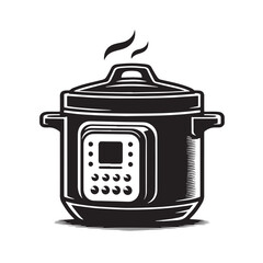 Black Color Instant Pot Silhouette Vector Illustration, Solid White Background