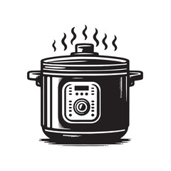 Black Color Instant Pot Silhouette Vector Illustration, Solid White Background