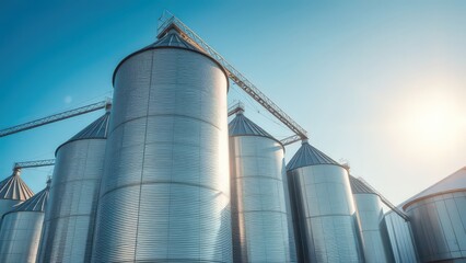 Majestic Grain Silos under a Clear Blue Sky