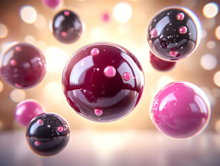 Abstract 3D rendering of glossy spheres floating in a soft, light-gold background