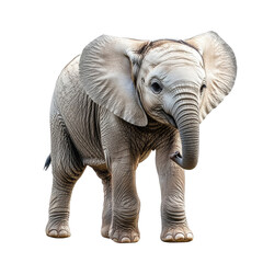 Baby elephant standing isolated on white background
