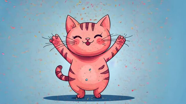 Pink Cat in Confetti Celebration