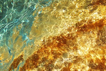 Obraz premium Abstract water surface with sun reflections creating a mesmerizing golden and turquoise pattern