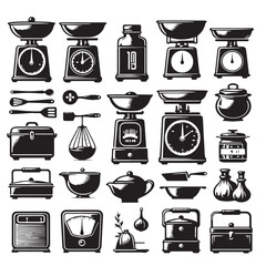 Black Color Kitchen Scale Silhouette bundle Vector Illustration, Solid White Background
