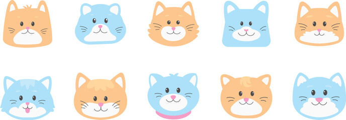 Cute cat heads illustration pet vector character set collection