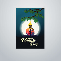 silhouette of buddha vesak day flyer design	
