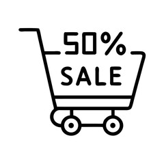 Shopping cart icon displaying 50% sale promotion  