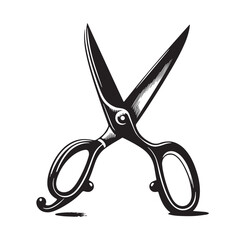 Black Color Kitchen Scissors Silhouette Vector Illustration, Solid White Background