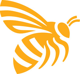 Stylized Golden Bee Logo. This image features a modern and minimalist stylized bee logo in golden-yellow color. The design emphasizes dynamic lines and geometric shapes, giving the bee a sleek