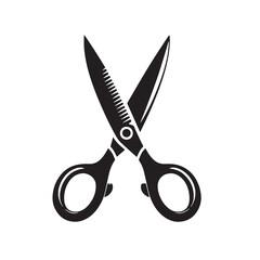 Black Color Kitchen Scissors Silhouette Vector Illustration, Solid White Background
