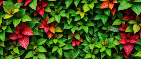 Lush vibrant green leaves form a dense, textured background, overgrown, green, macro