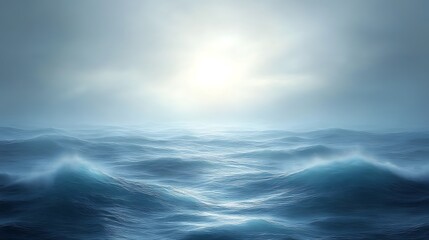 Serene Ocean Waves Under a Misty Sky