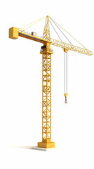3D Render of a Yellow Tower Crane Isolated on White Background, Construction Equipment, Ready for Lifting