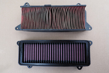 Comparison of new and old air filter for scooter moped. 
