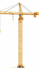 3D Render of a Yellow Tower Crane Isolated on White Background
