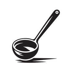 Black Color Ladle Silhouette Vector Illustration, Solid White Background