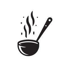 Black Color Ladle Silhouette Vector Illustration, Solid White Background