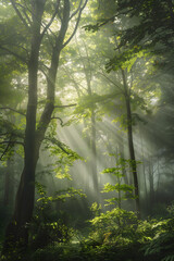 Obraz premium Fog-enshrouded Forest: A Mystical Symphony of Tranquillity and Wilderness