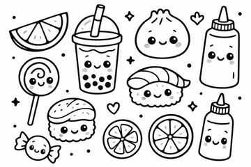 Adorable Kawaii Food Coloring Page: Sushi, Boba, Dim Sum & More!