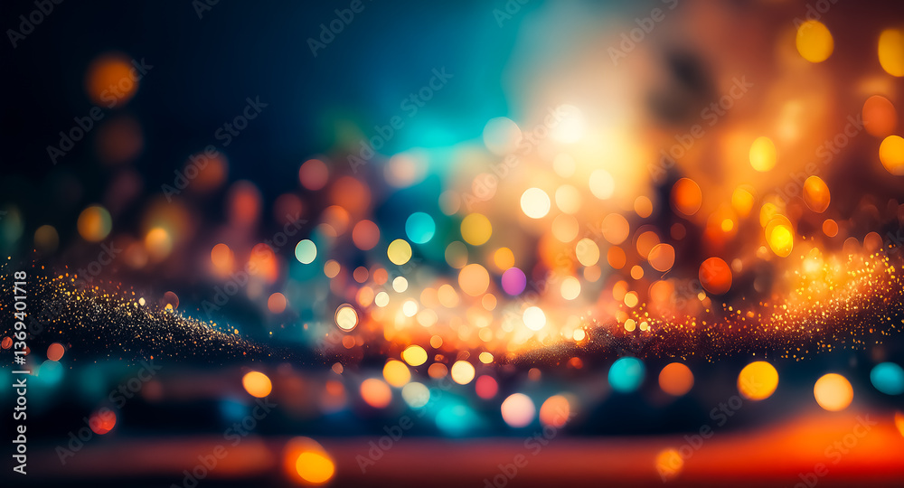 Wall mural abstract bokeh lights in vibrant colors create a festive and blurry background, perfect for adding a