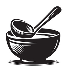 Black Color Ladle Silhouette Vector Illustration, Solid White Background
