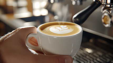Coffee shop barista pouring latte art