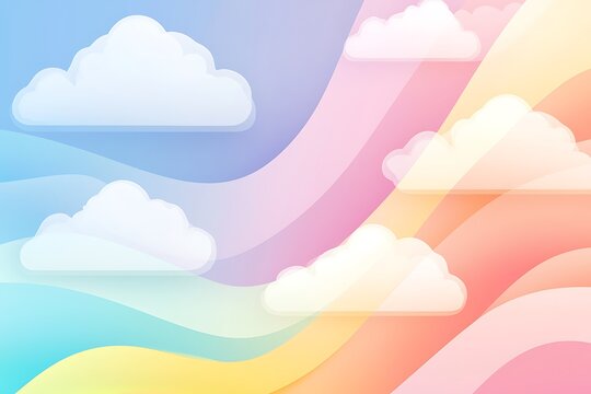 A minimalist pastel rainbow background with soft clouds and gentle gradients.