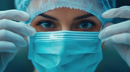 Surgeon Adjusting Face Mask Before Surgery in Operating Room