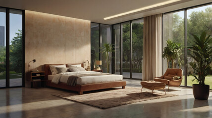 Luxury Modern Bedroom with Natural Light and Greenery