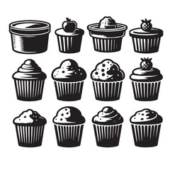 Black Color Muffin Tin Silhouette Vector Illustration, Solid White Background