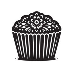 Black Color Muffin Tin Silhouette Vector Illustration, Solid White Background