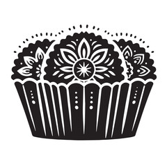Black Color Muffin Tin Silhouette Vector Illustration, Solid White Background