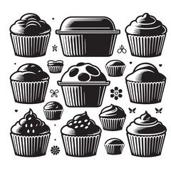Black Color Muffin Tin Silhouette Vector Illustration, Solid White Background